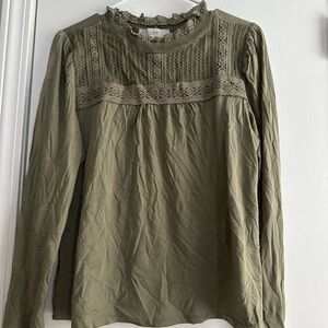 LOFT Sage Green Lace Accent Blouse